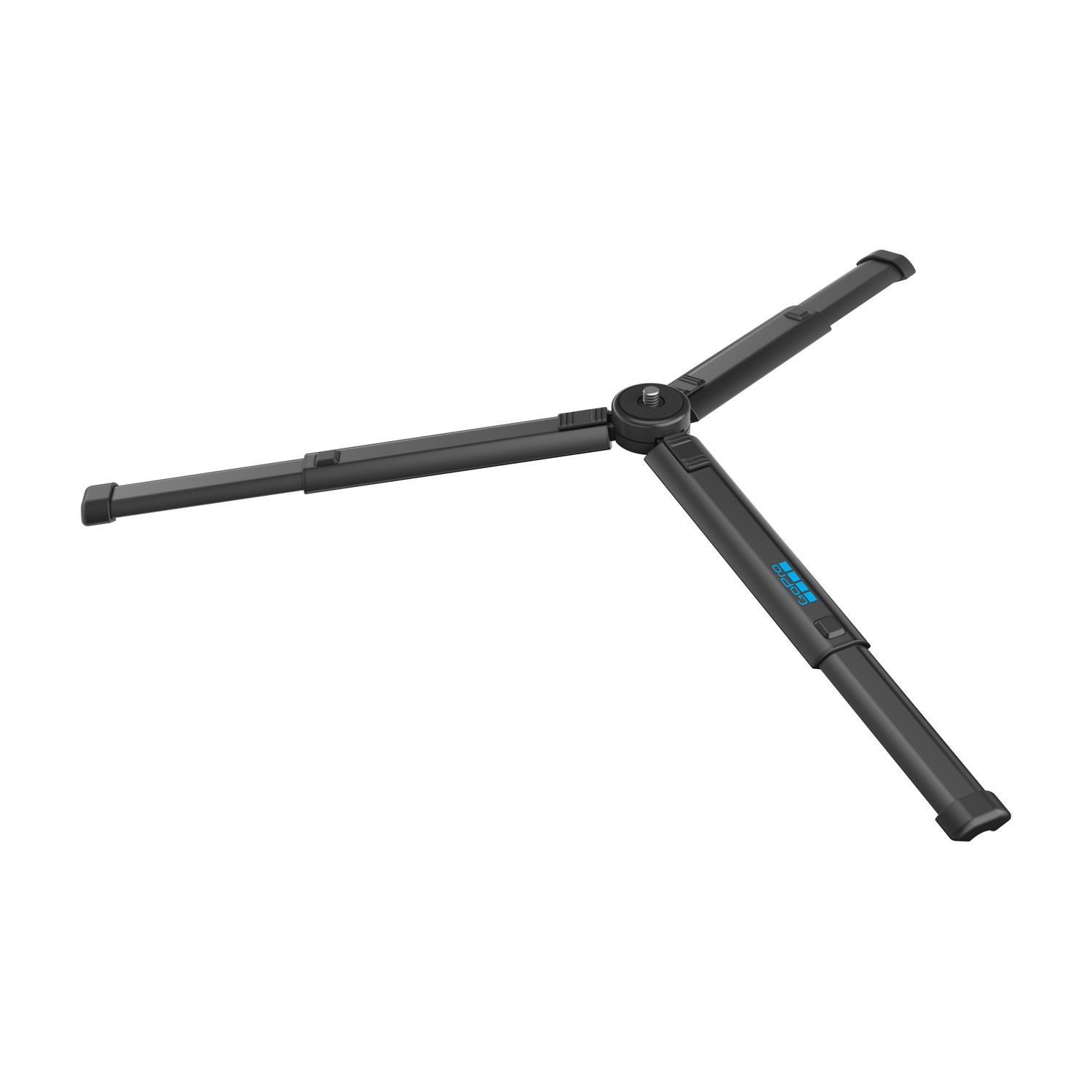 Un mini trípode negro con tres patas extensibles.