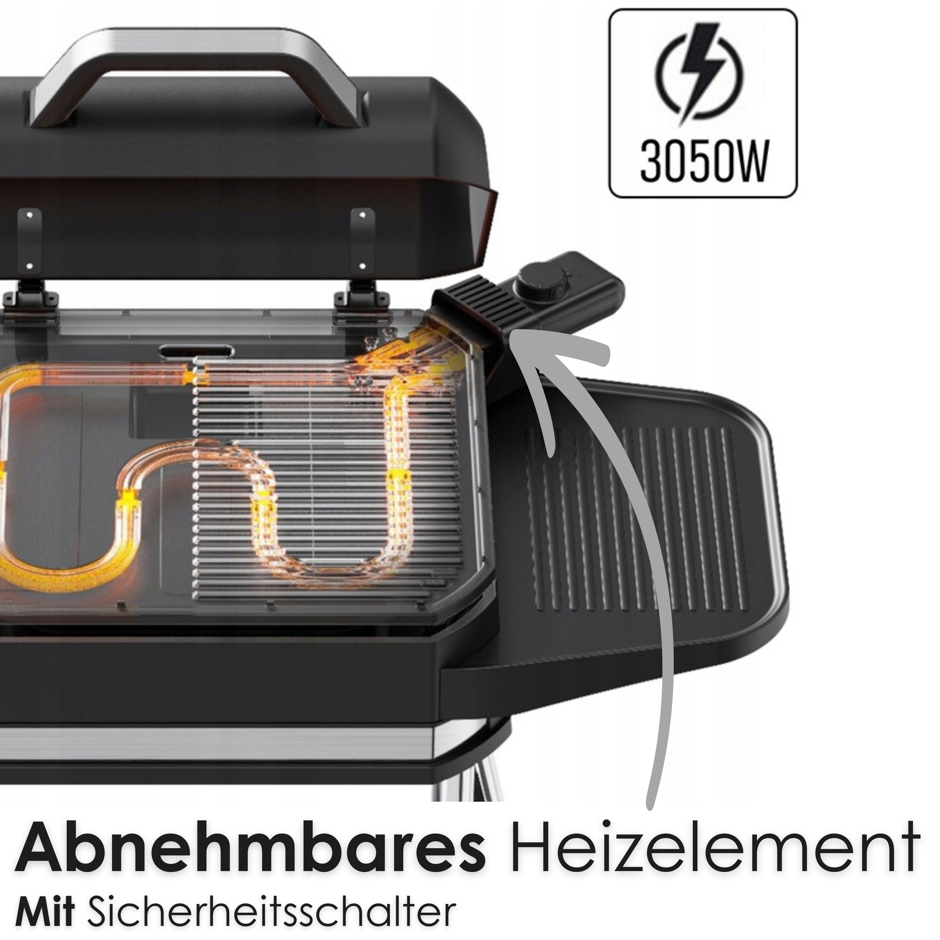 Grill elektryczny 3050W z wyjmowanym elementem grzewczym.