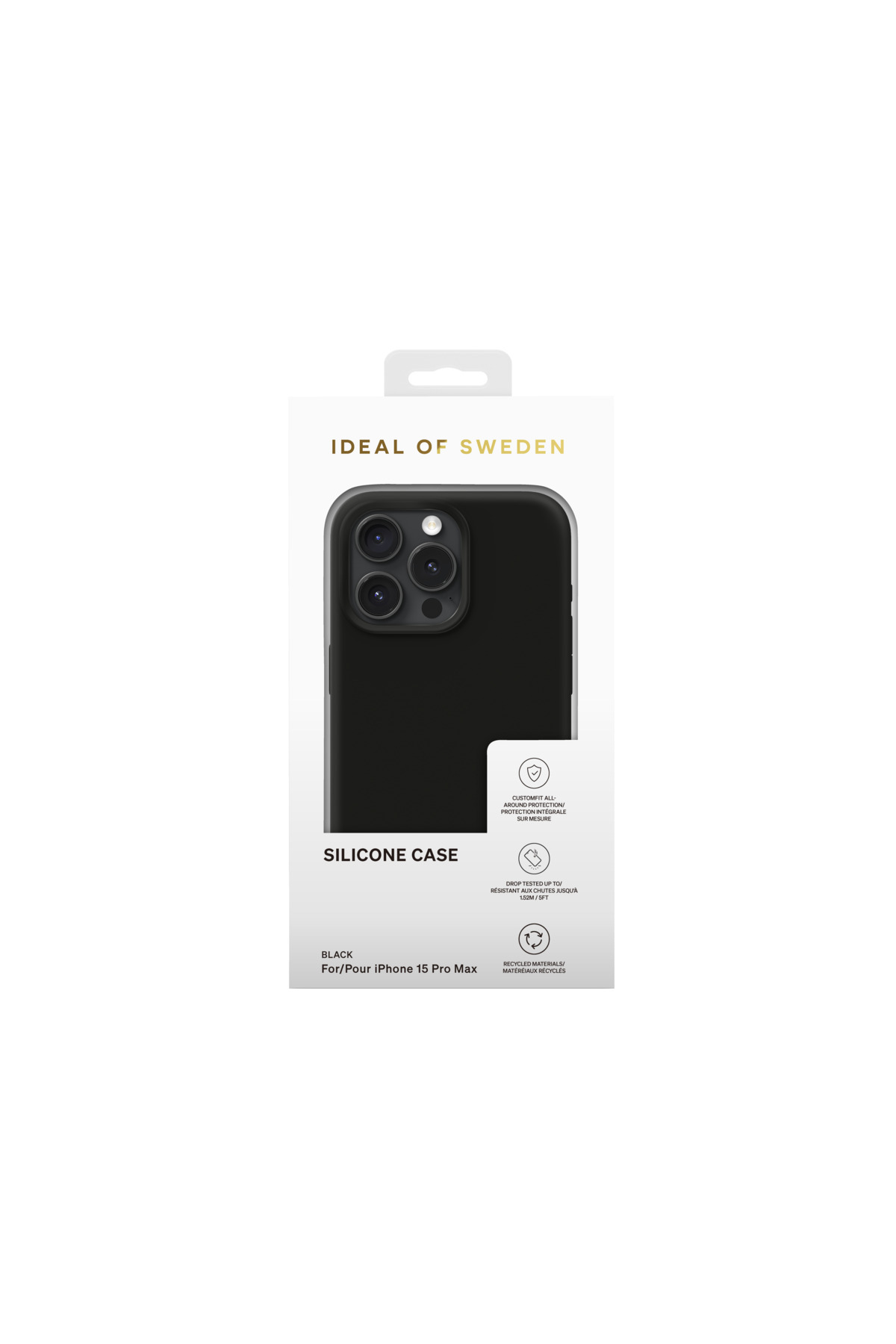 Ideal of Sweden siyah iPhone 15 Pro Max silikon kılıf. Tam koruma, düşmeye dayanıklı.