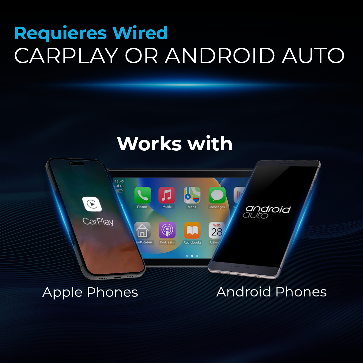 Ein iPhone mit CarPlay und ein Android-Telefon mit Android Auto.