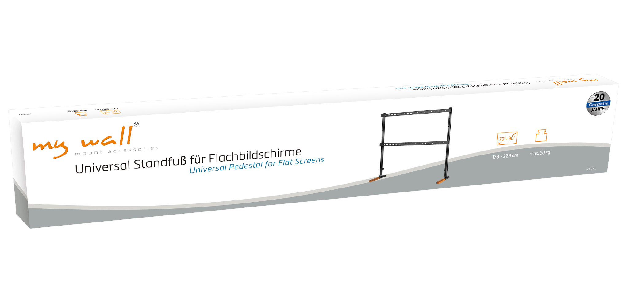 Verpackung für einen universellen Standfuß für Flachbildschirme, max. 60 kg.