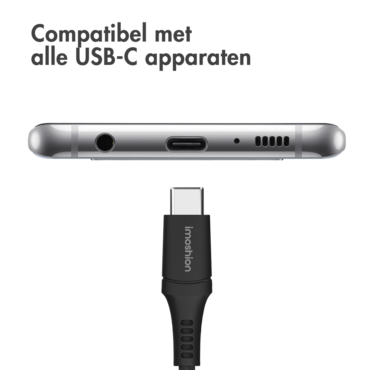 Gros plan d'un câble USB-C et du bas d'un smartphone.
