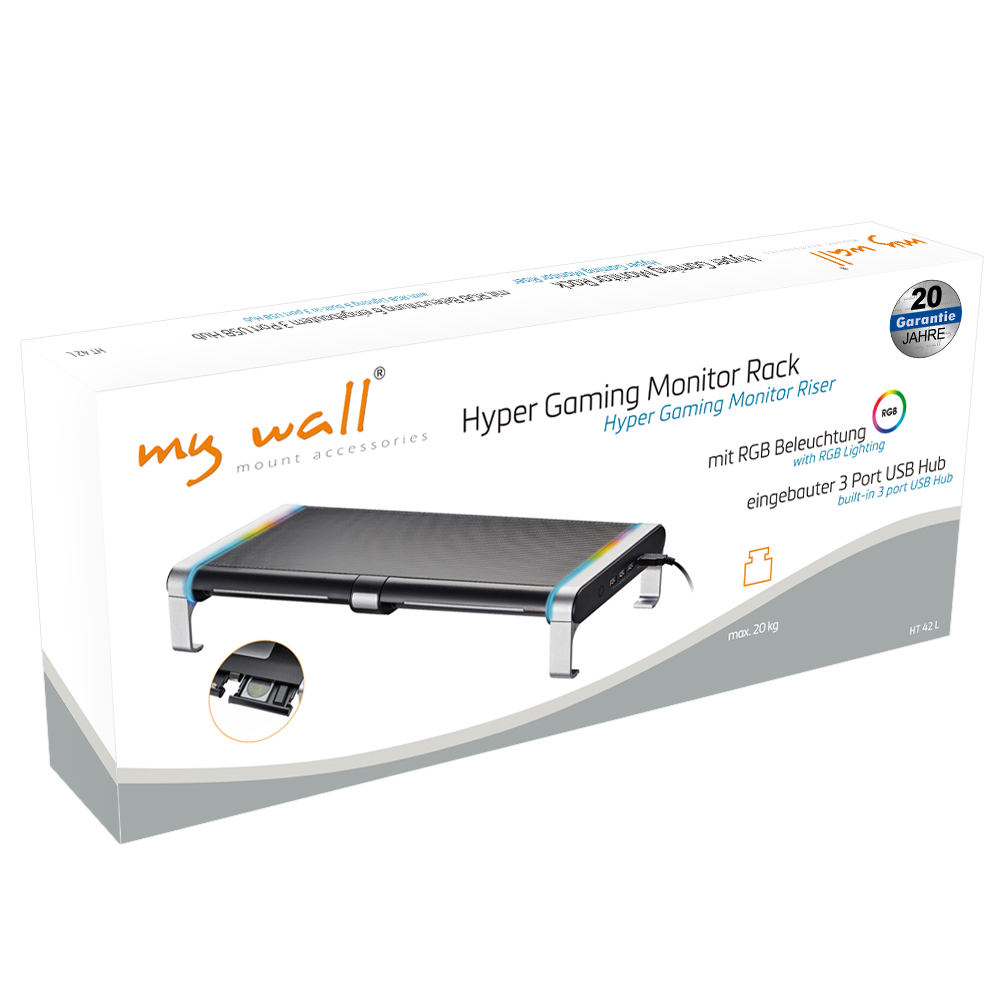 Hyper Gaming Monitor Rack mit RGB-Beleuchtung und 3 USB-Ports.