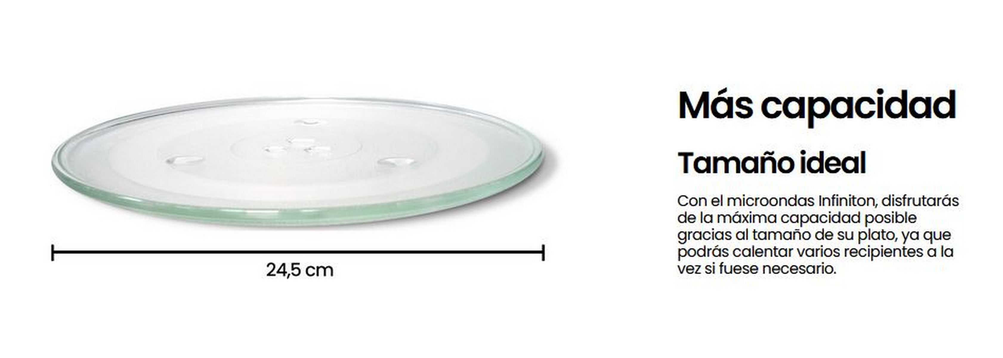 Un plato giratorio redondo de cristal transparente de 24,5 cm.