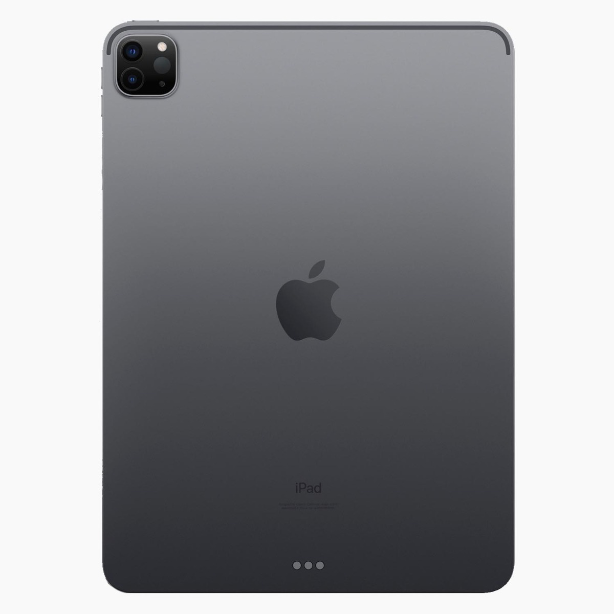 Tył szarego iPada z logo Apple i potrójnym aparatem.