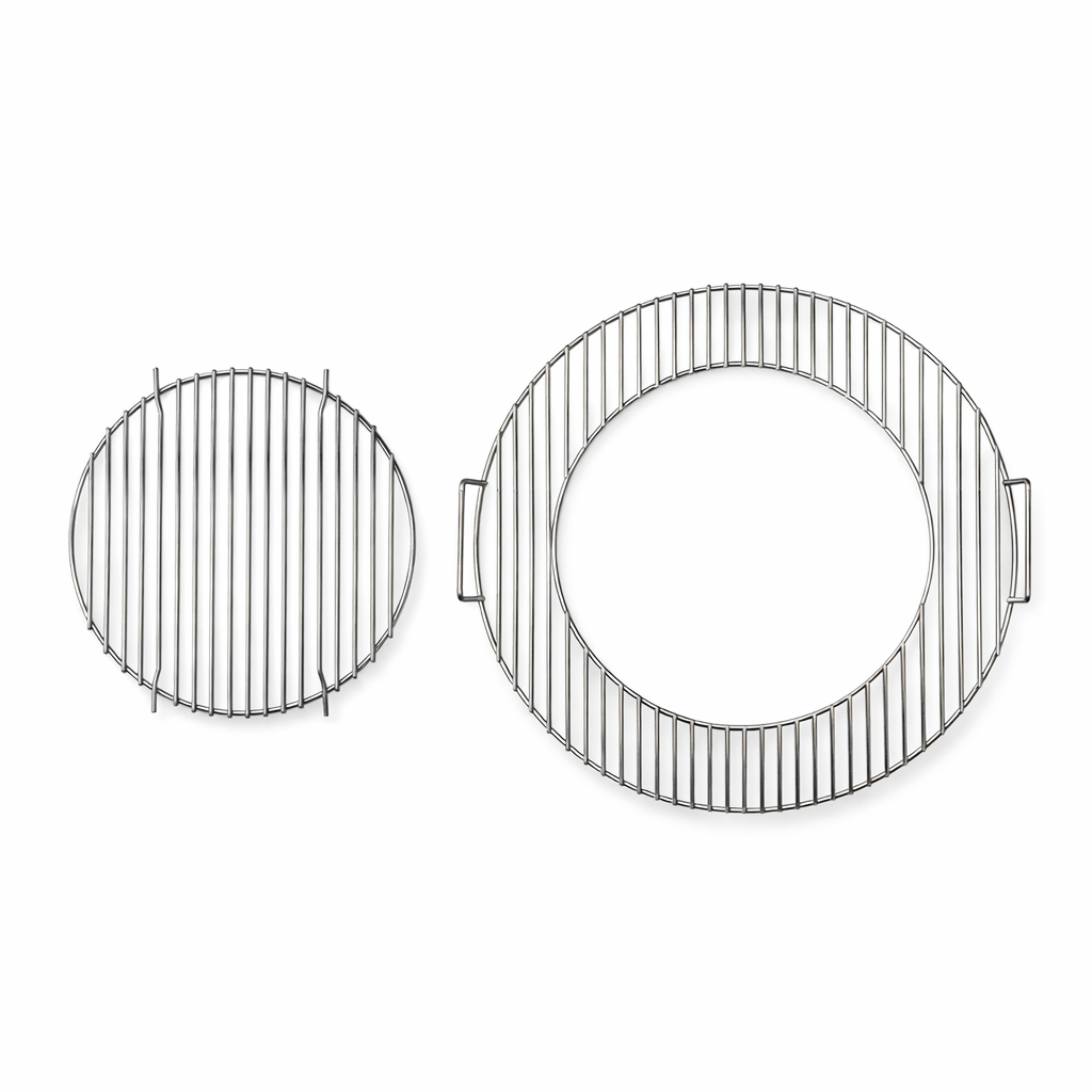 Two round metal grill racks, side by side on a white background.
