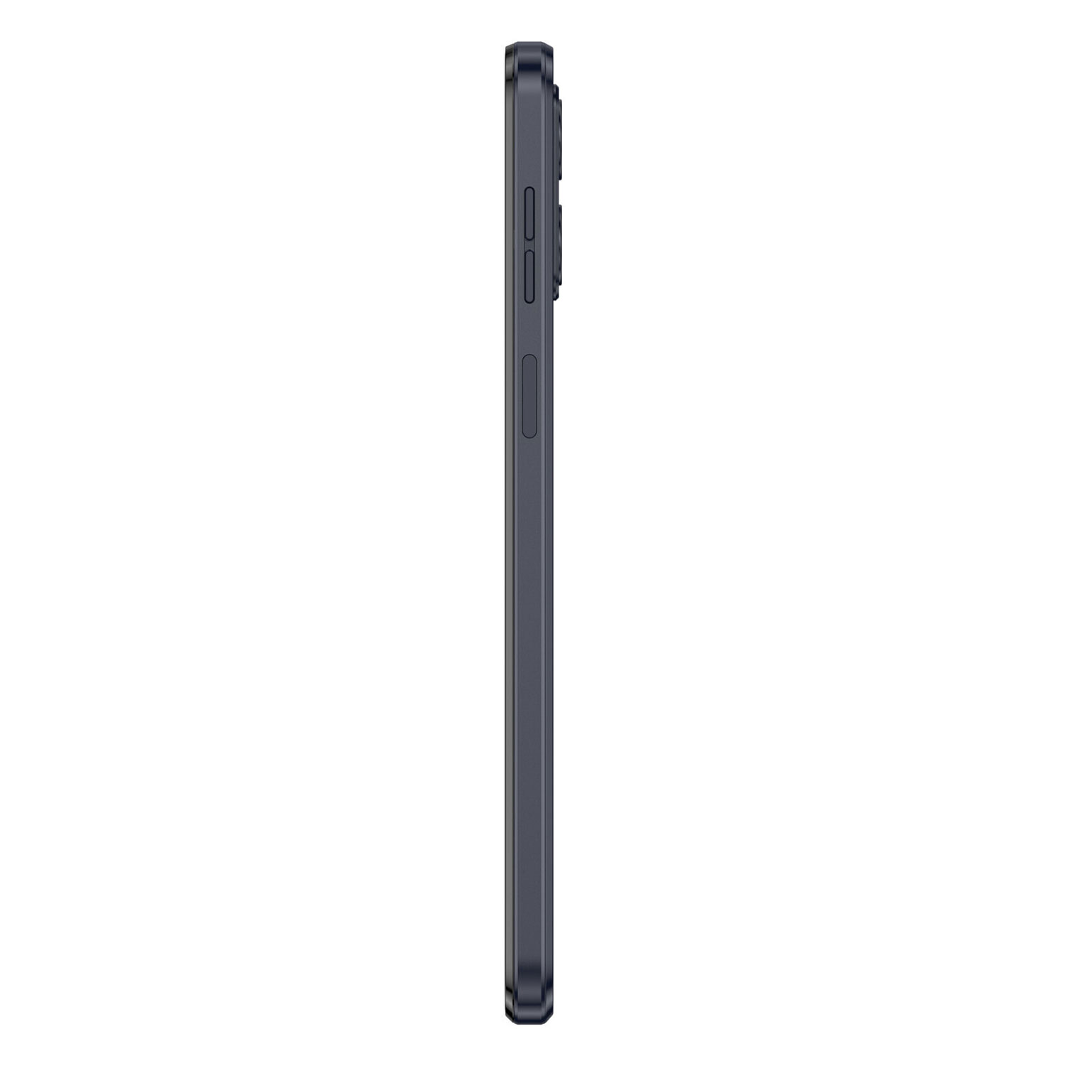 Smartphone grigio scuro di profilo su sfondo bianco. Pulsanti laterali visibili.