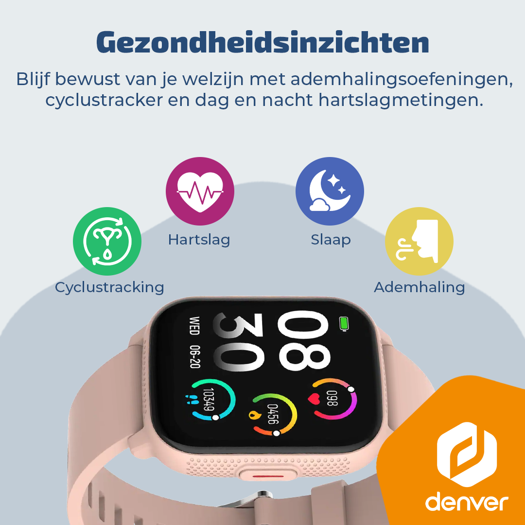 Gezondheidsinzichten: horloge toont cyclus, hartslag, slaap, ademhaling.