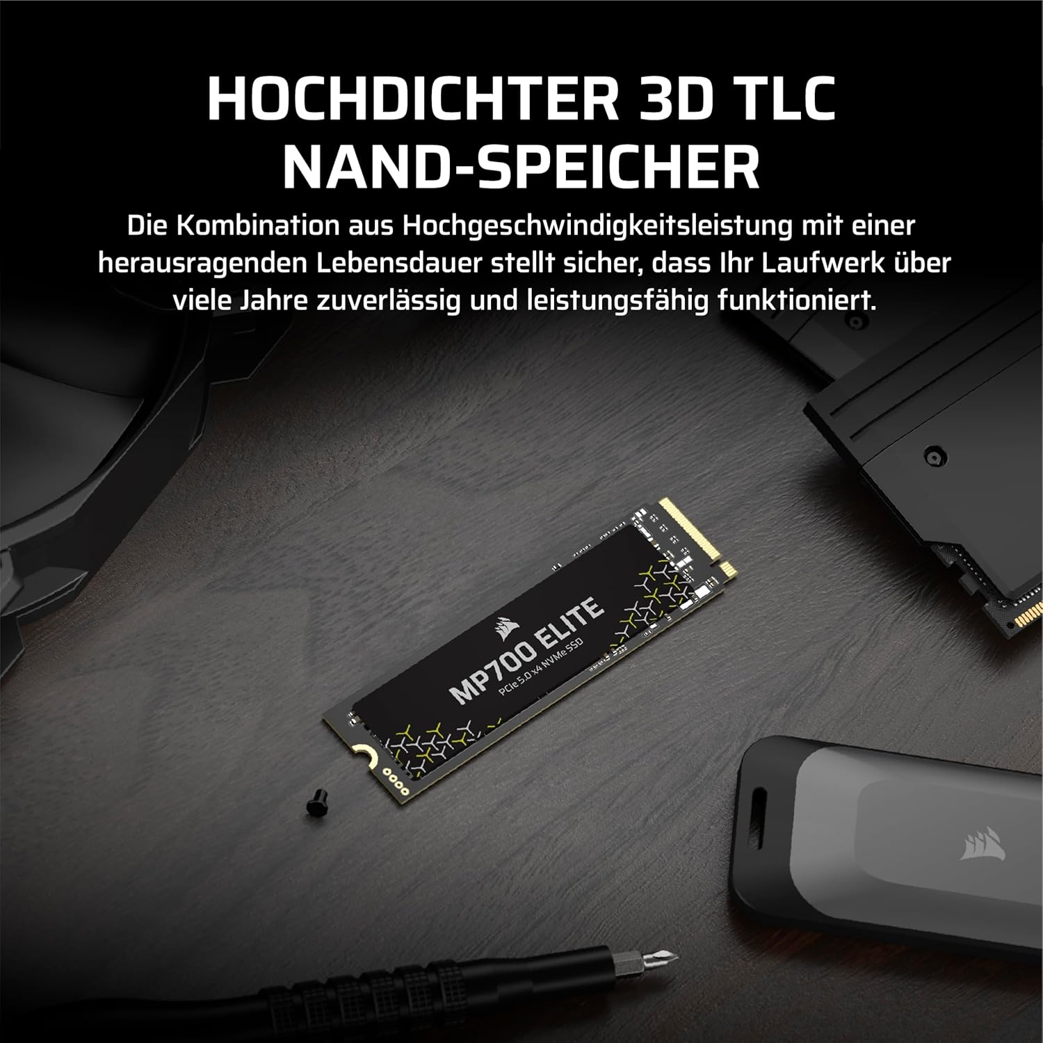 SSD MP700 Elite de alto rendimiento con texto.