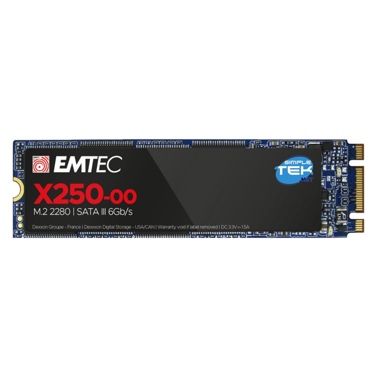 Un SSD EMTEC X250-00 M.2 2280 SATA III 6Gb/s bleu et noir avec 