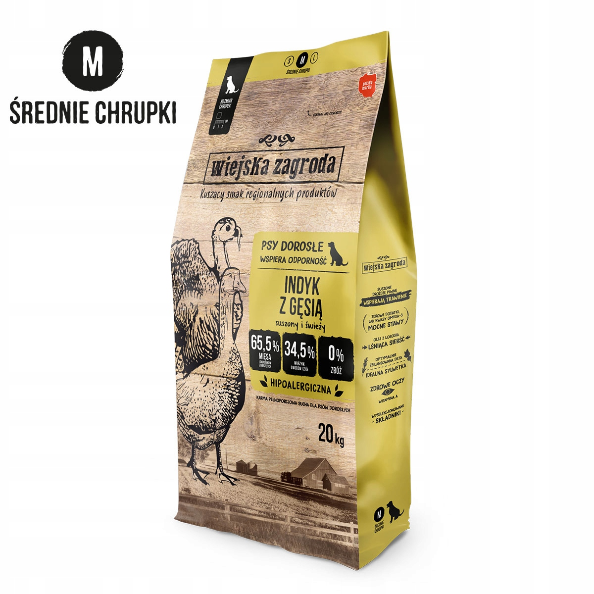 Worek karmy dla psa z indykiem i gęsią, 20kg.