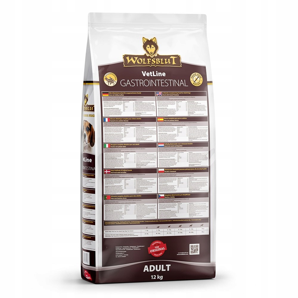 Worek karmy dla psów Wolfsblut VetLine GASTROINTESTINAL, 12 kg.