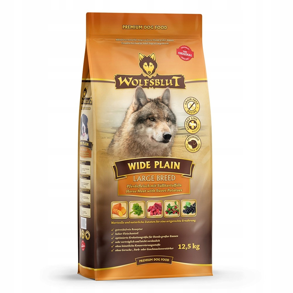 Bolsa de comida para perros con motivo de cabeza de lobo, nombre de producto Wide Plain.
