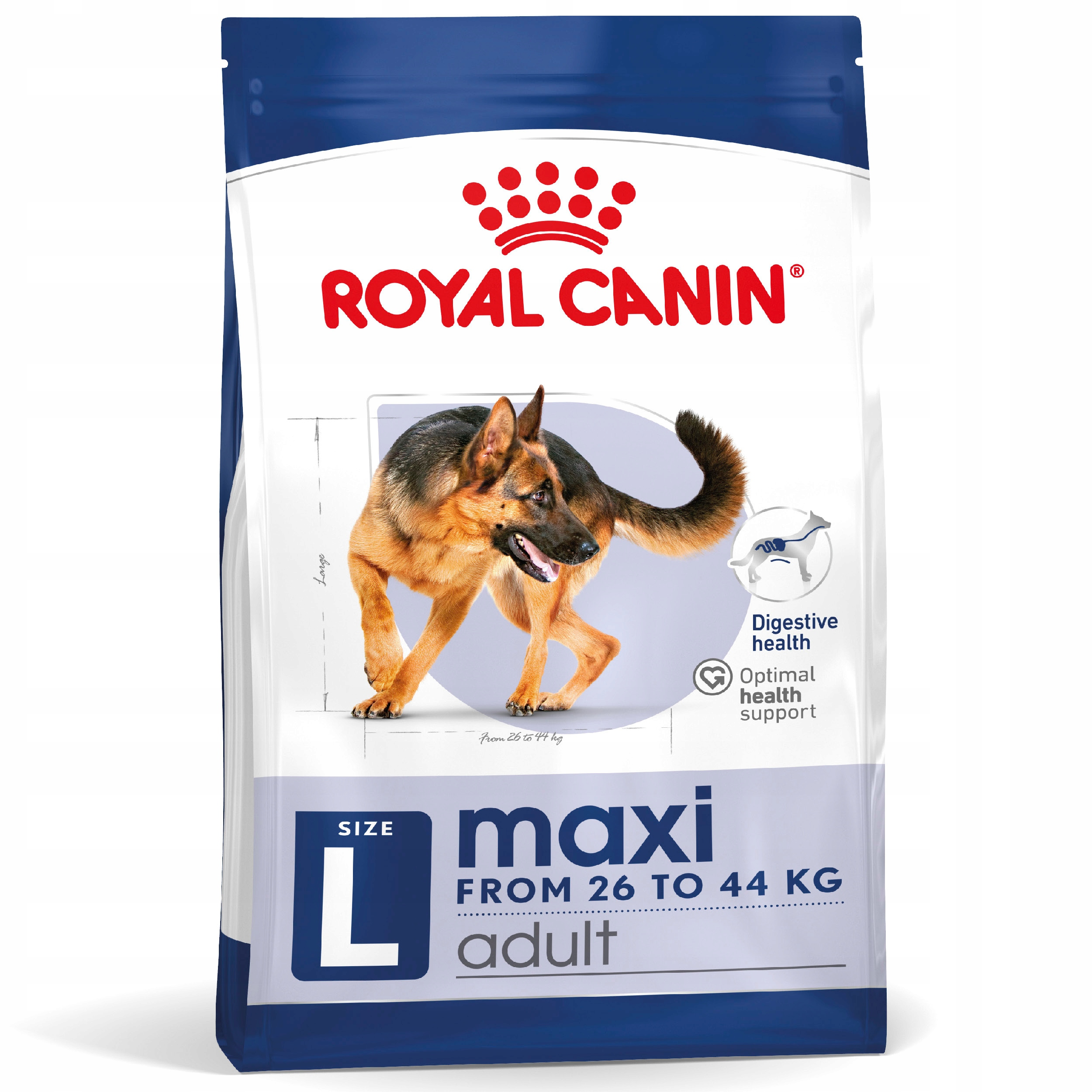 Torba karmy Royal Canin Maxi Adult z wizerunkiem owczarka niemieckiego. Rozmiar L.