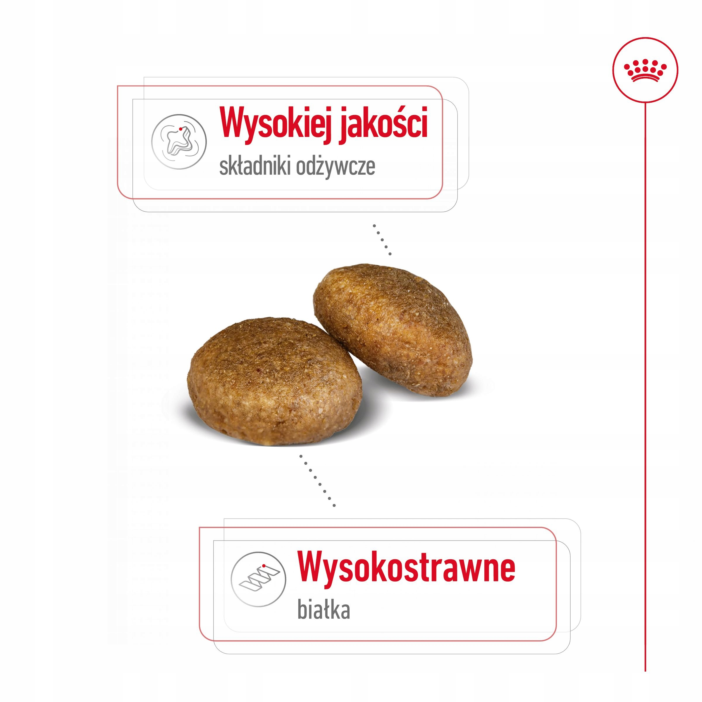 Dwa brązowe chrupki z czerwonymi i szarymi polami tekstowymi nad nimi.