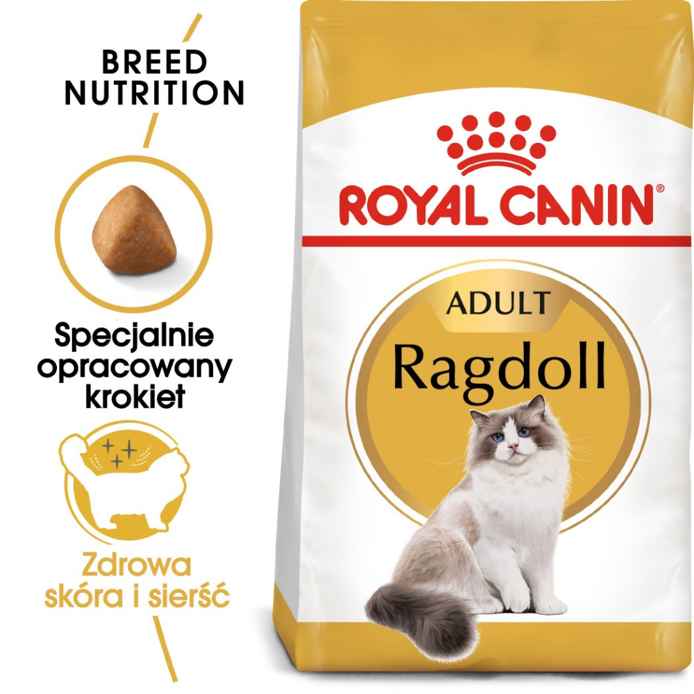 Torba karmy dla kota Royal Canin Ragdoll Adult z wizerunkiem kota.