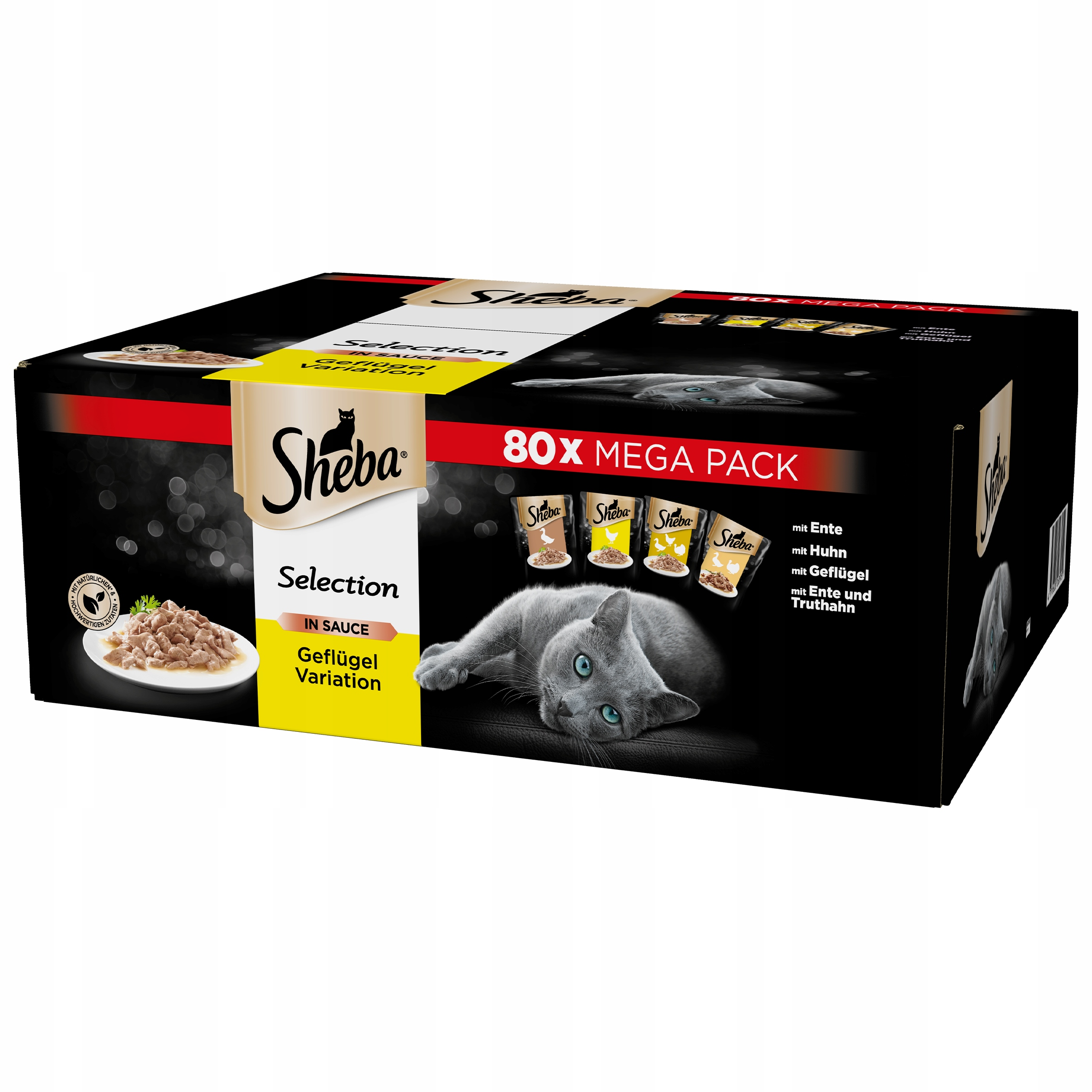 Sheba Mega Pack 80x karma dla kota w sosie, wariant drobiowy.