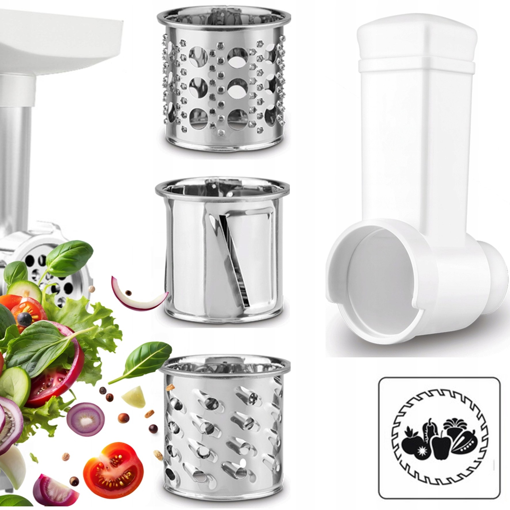Akcesoria maszynki do mielenia z warzywami i przyprawami.