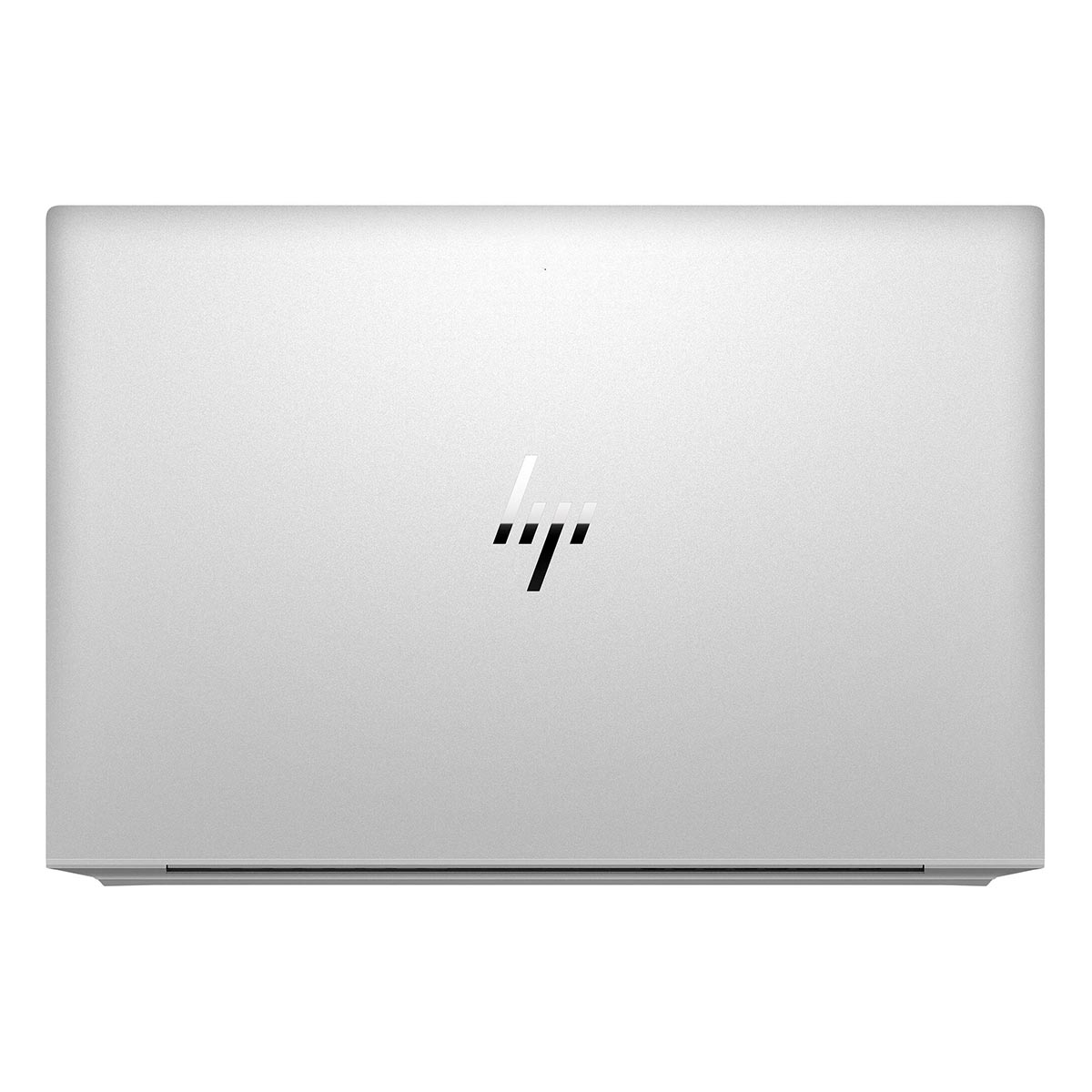 Zamknięty srebrny laptop z logo HP na pokrywie.