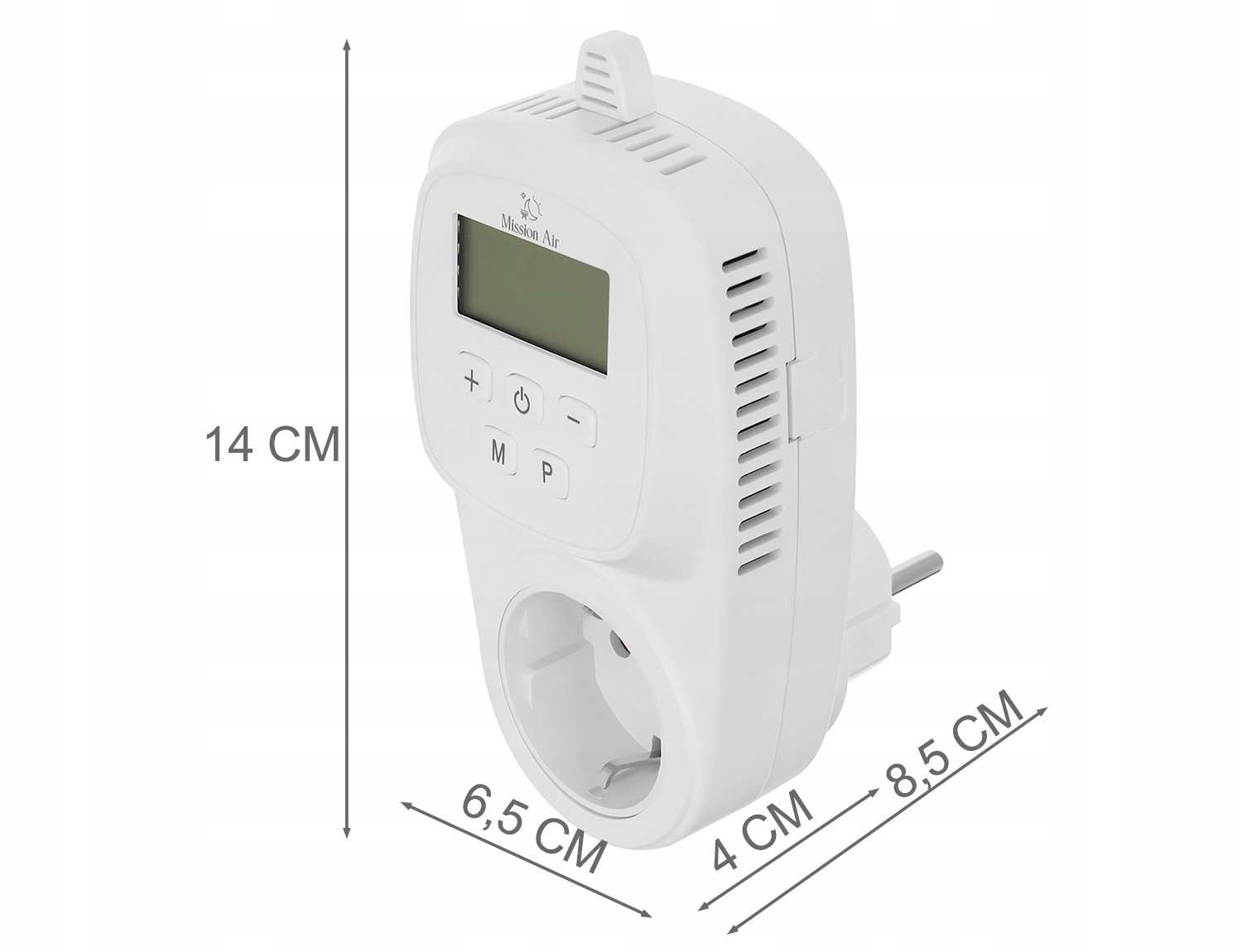 Biały cyfrowy programator czasowy z ekranem LCD i przyciskami.