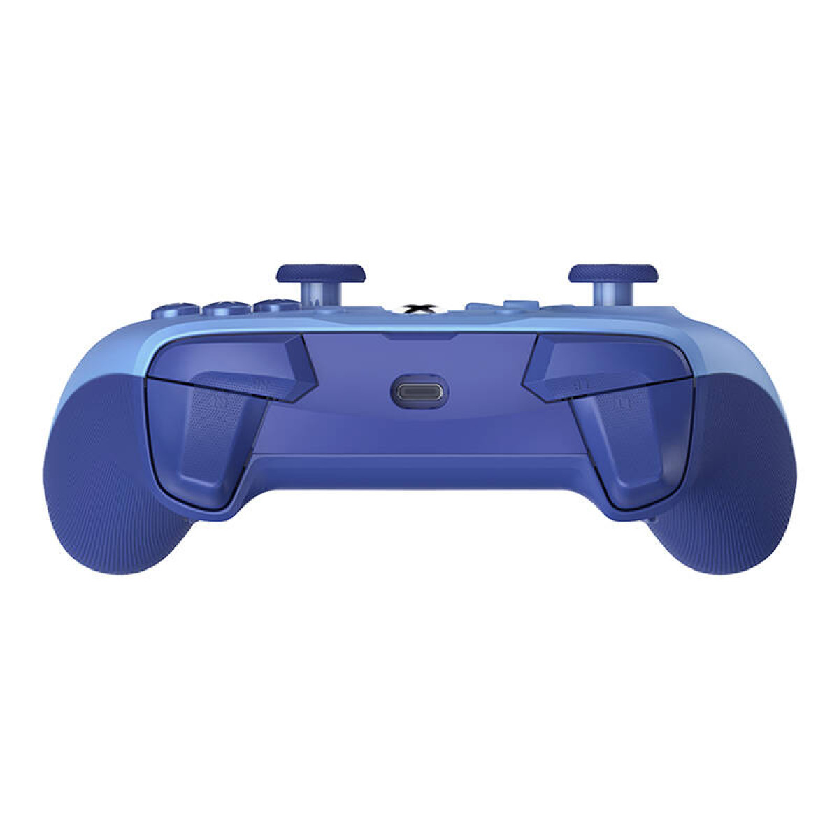 Un controller di gioco blu con due joystick e pulsanti.