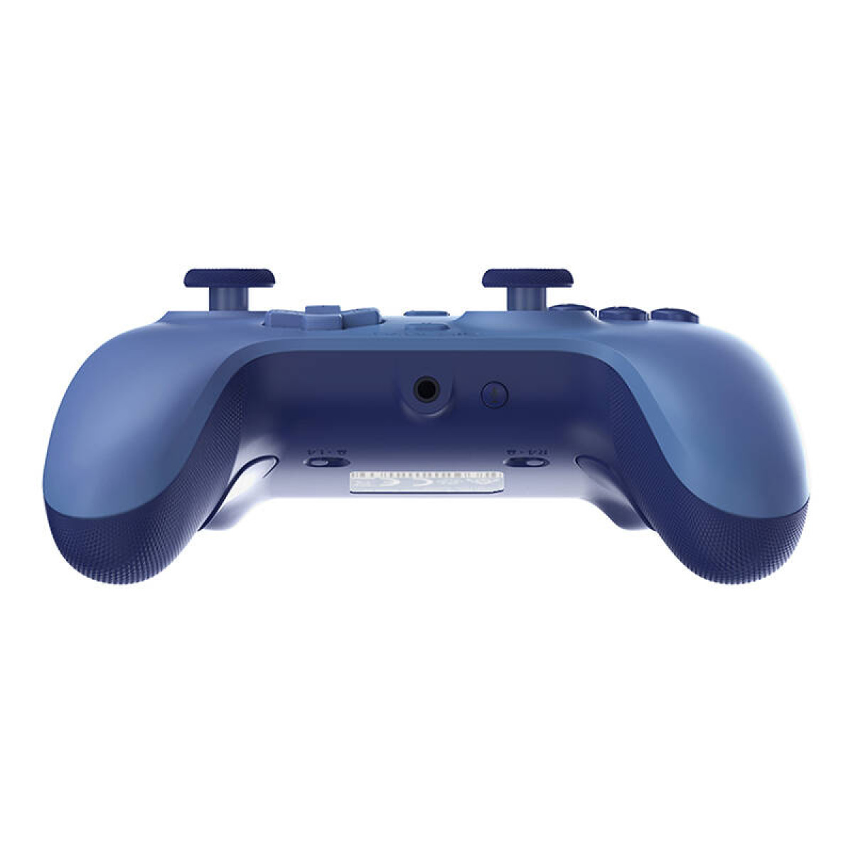 Un controller di gioco blu con due joystick e pulsanti, isolato su sfondo bianco.