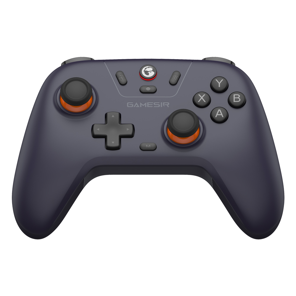 Une manette de jeu sombre avec joysticks analogiques et boutons.