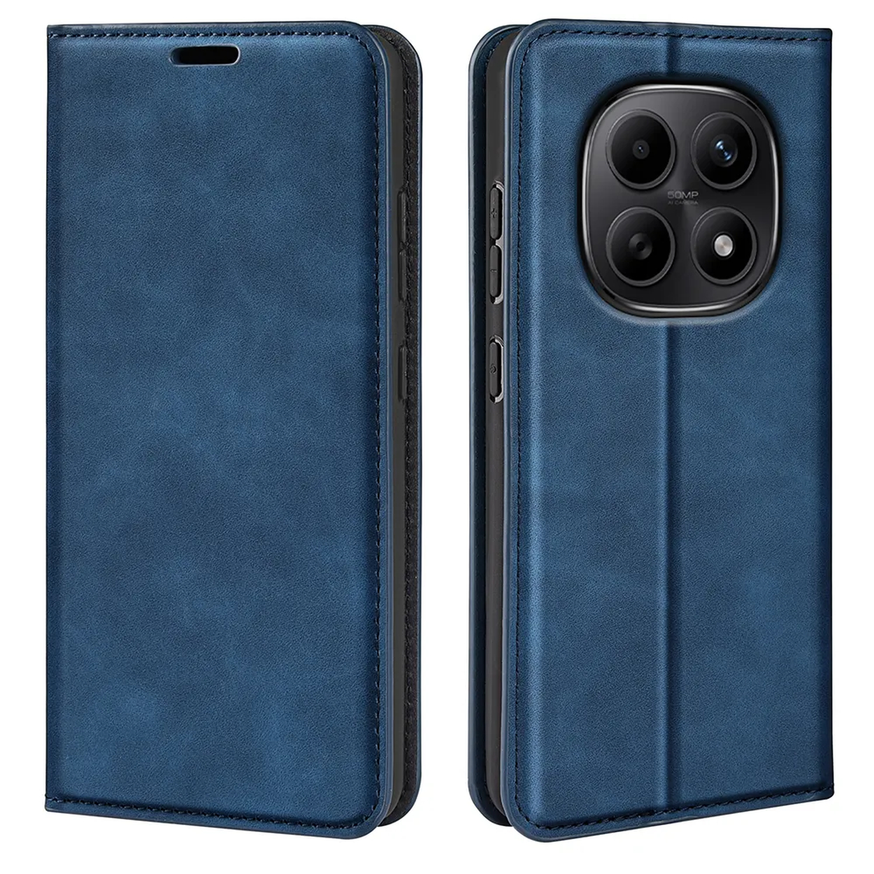 Coque de téléphone bleue avec ouverture caméra et boutons.