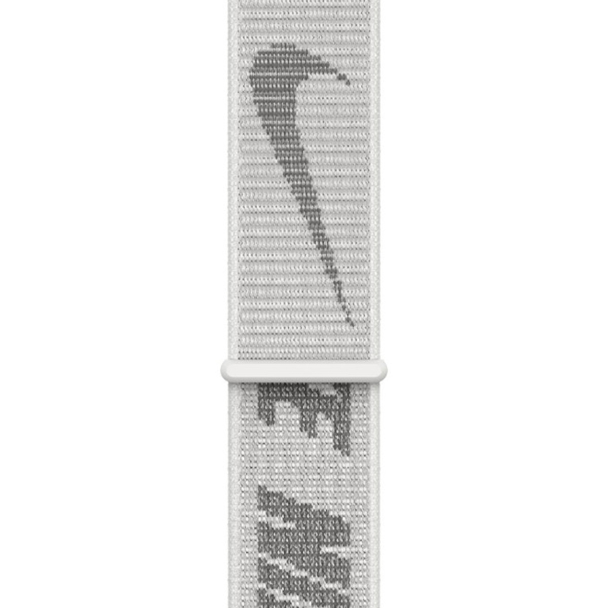 Bracelet Nike gris avec logo Swoosh et texte.