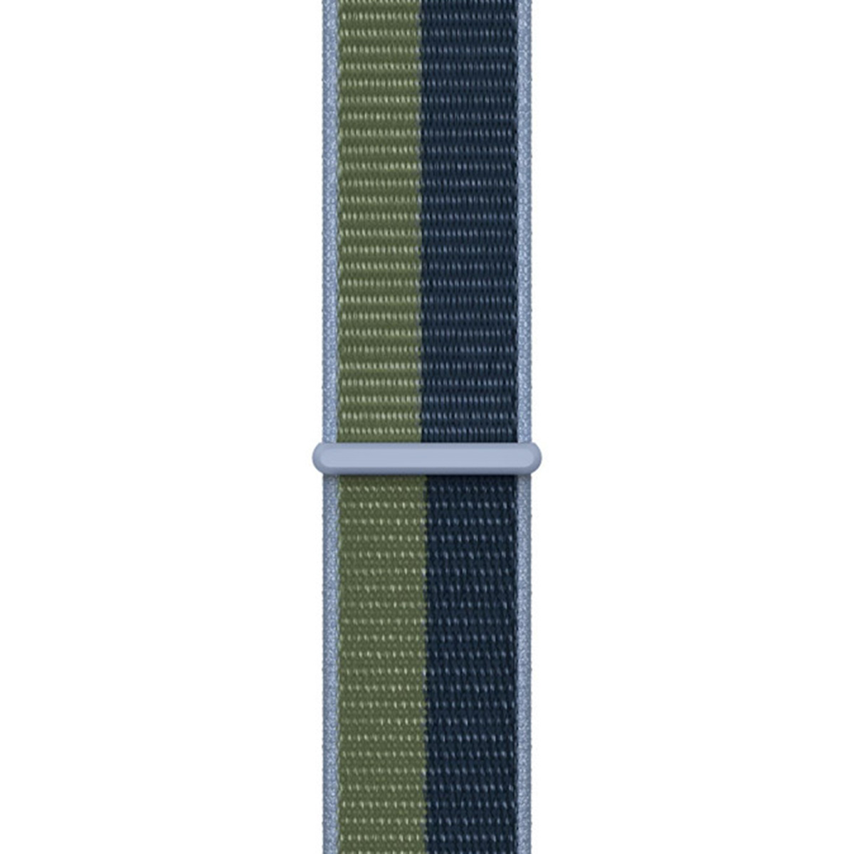 Blue, gray, and olive green striped fabric band with a gray loop.