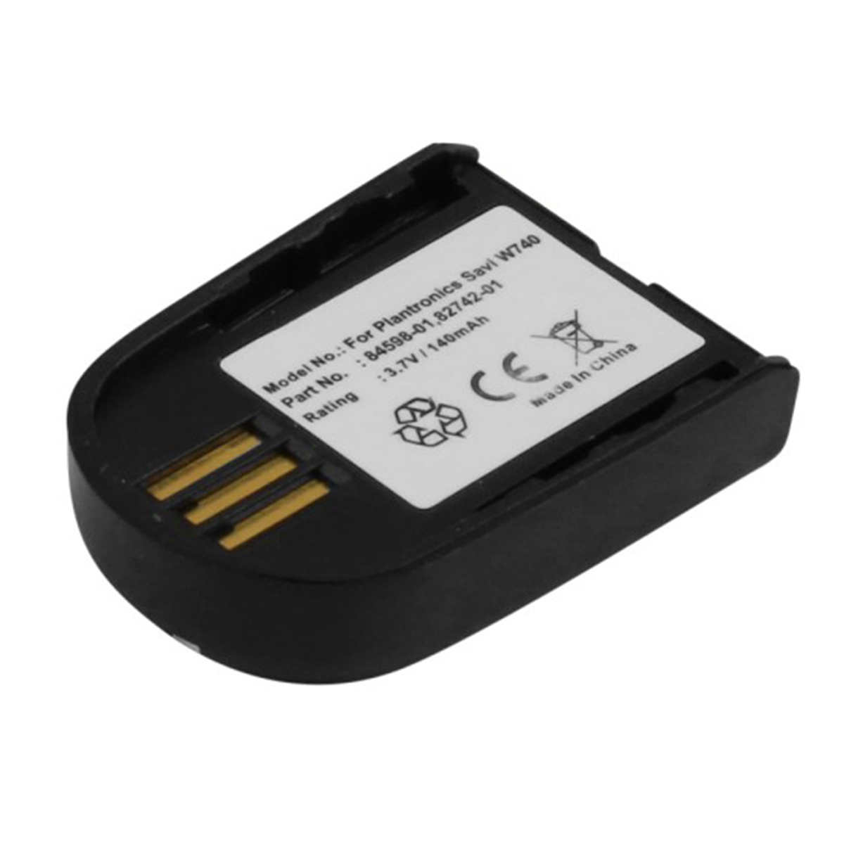 Batteria nera per Plantronics Savi W740, 3.7V, 140mAh, Made in China.