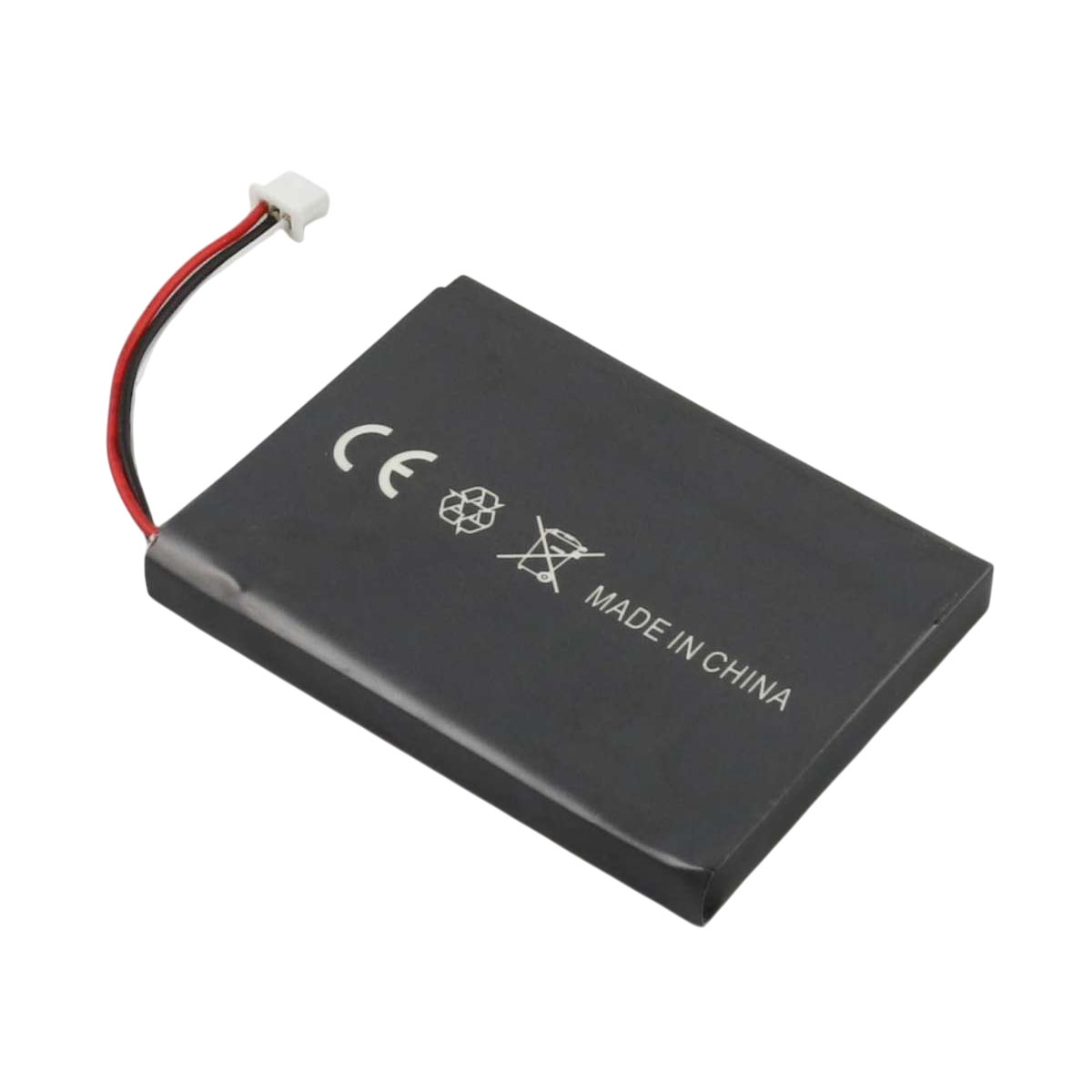 Batteria nera con cavi e marchio CE.