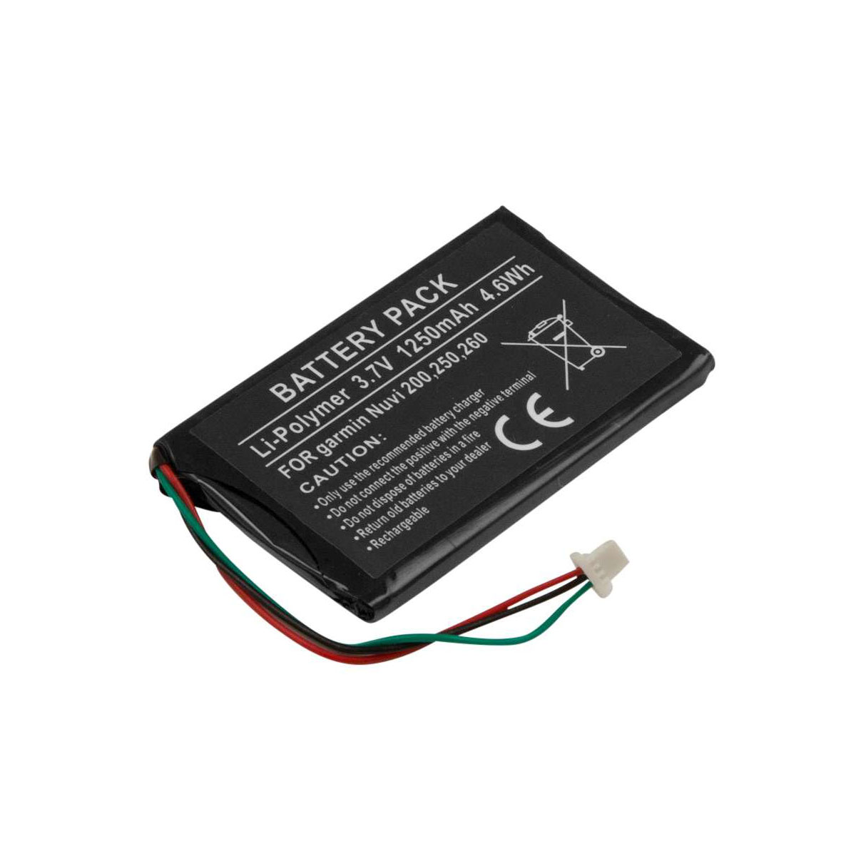 Una batteria nera Li-Polimero, 3,7V, 1250mAh, per Garmin Nuvi.