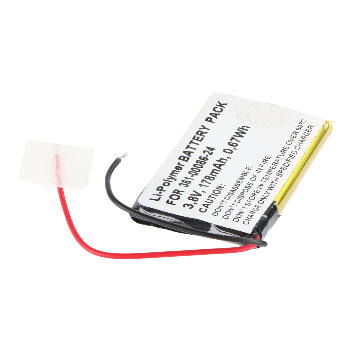 Un pacco batteria Li-Polymer da 3,8V 178mAh con fili e connettore bianco.