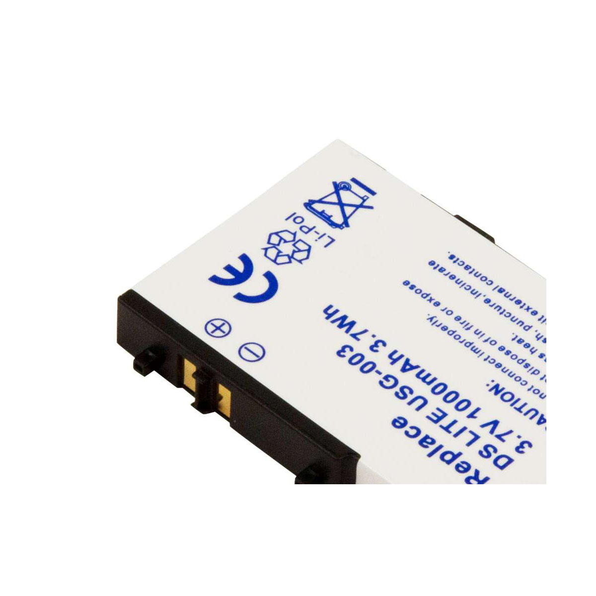 Una batería blanca con marcas azules, 3,7V 1000mAh.