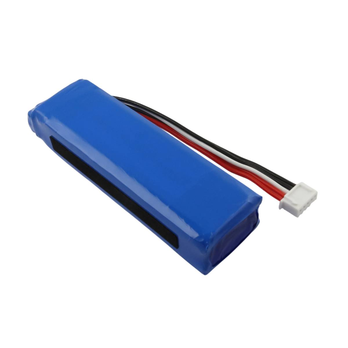 Un pacco batteria blu con strisce nere e fili.