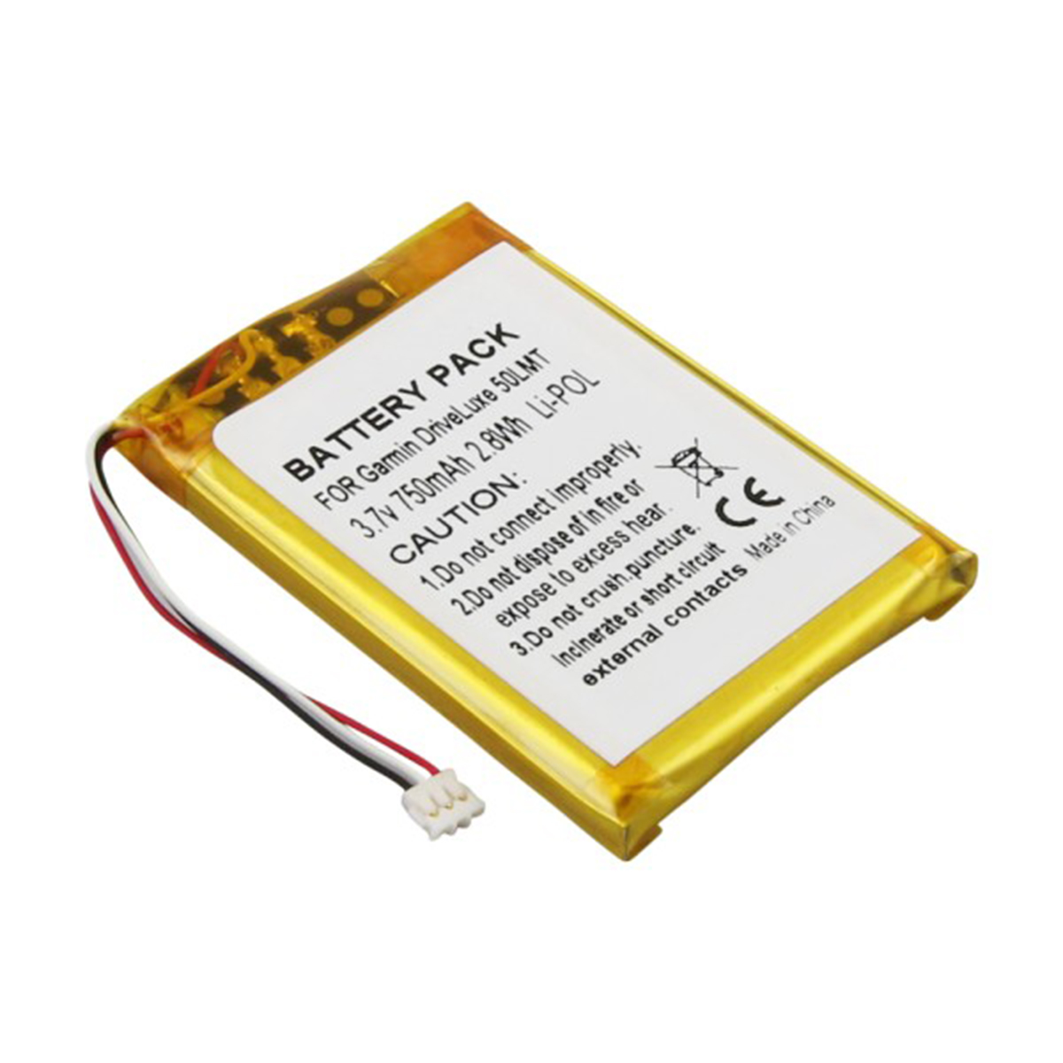Batteria gialla per Garmin DriveLuxe 50LMT con cavo e connettore.