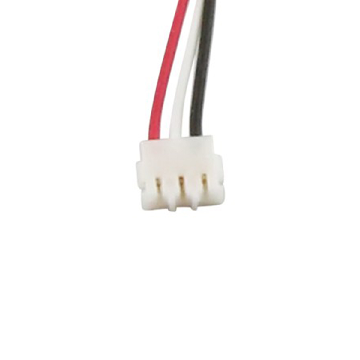 Un connettore bianco con tre fili: rosso, bianco e nero.