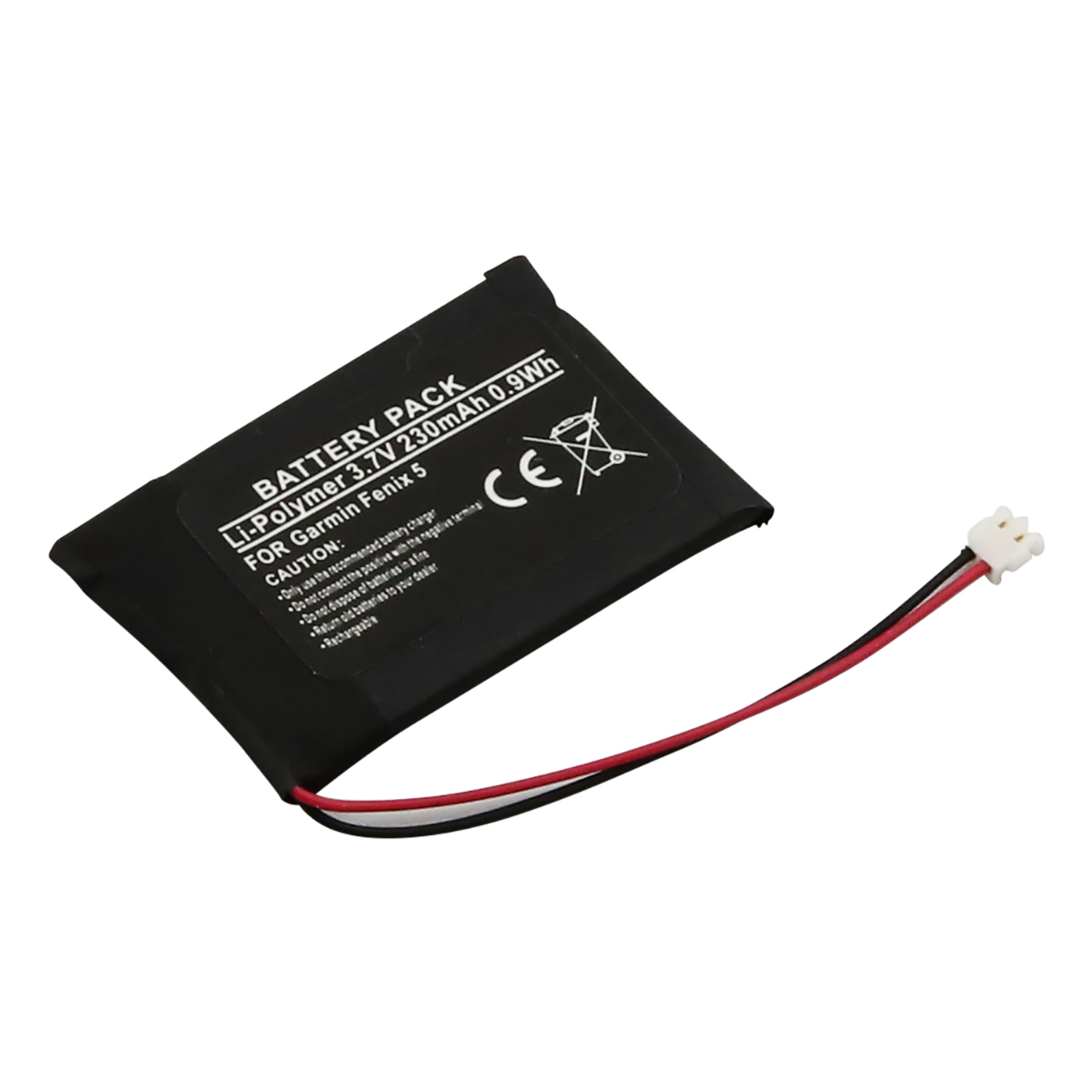 Batería negra Li-Polymer 3,7V 230mAh para Garmin Fenix 5 con cable.