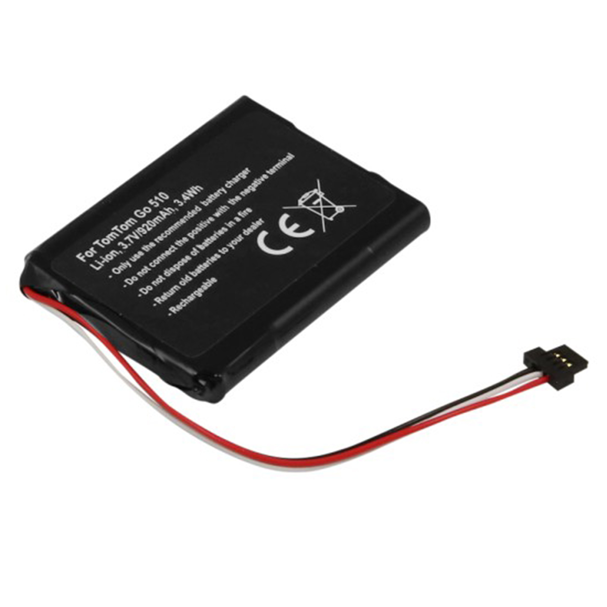 Batteria nera per TomTom Go 510 con cavo e connettore.