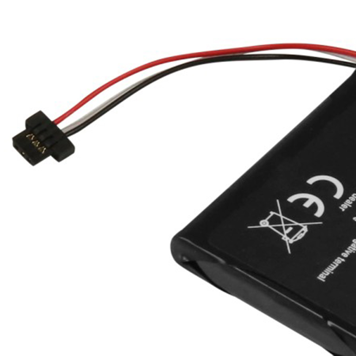 Una batteria nera con cavi bianco, rosso e nero.