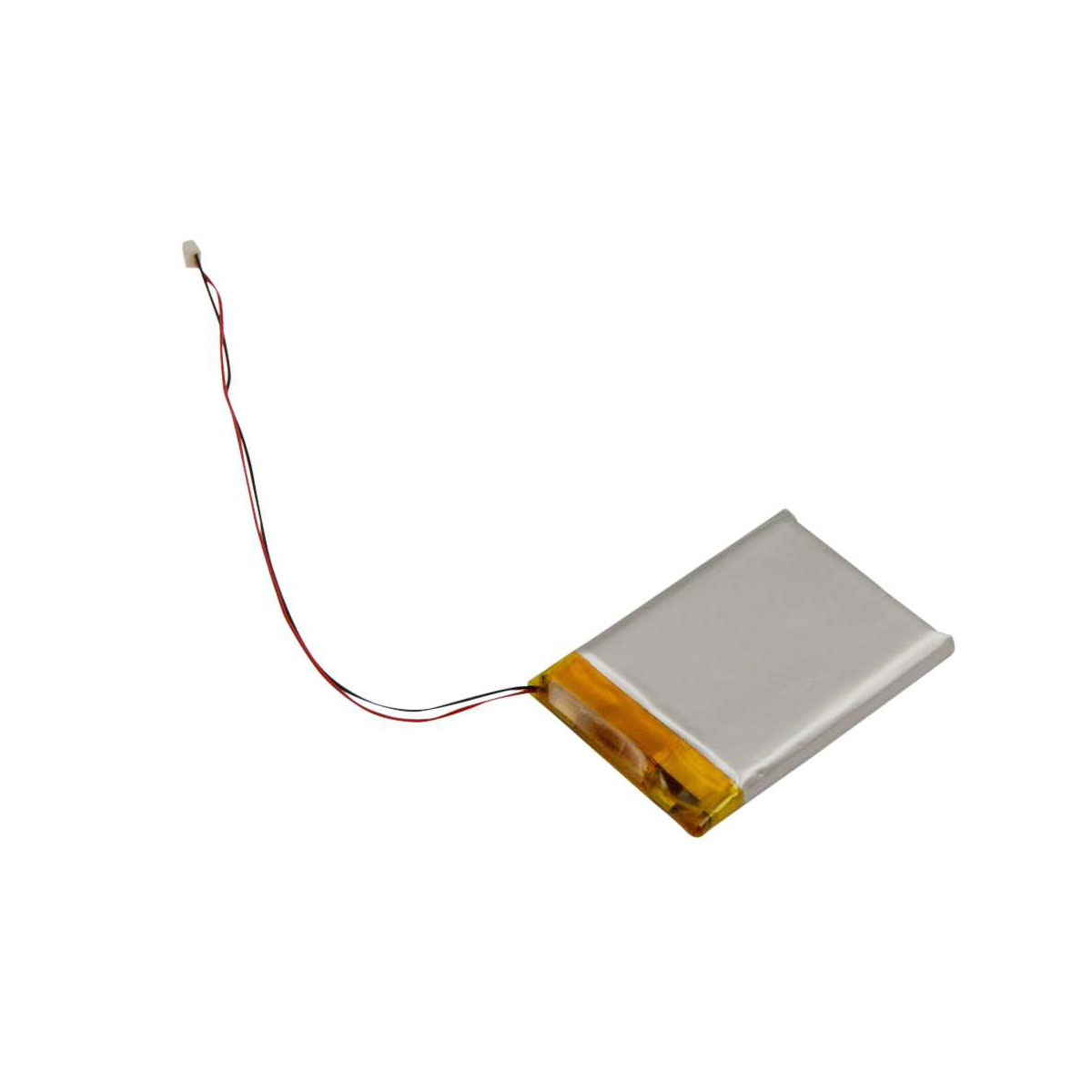 Batteria sottile ai polimeri di litio con due fili e un connettore.