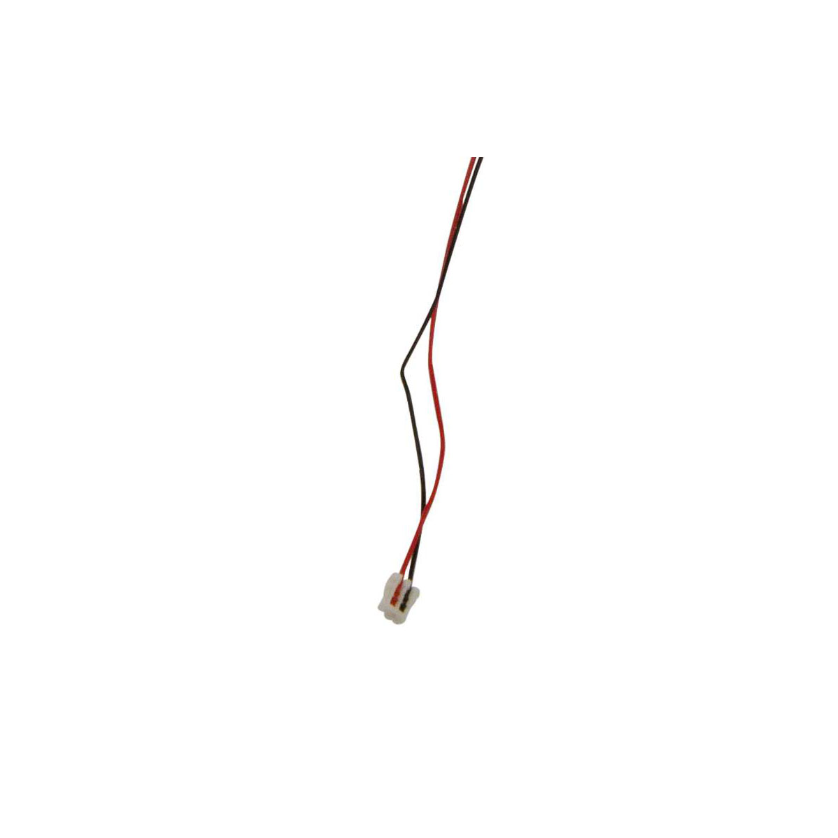 Un connettore bianco con fili rosso e nero.
