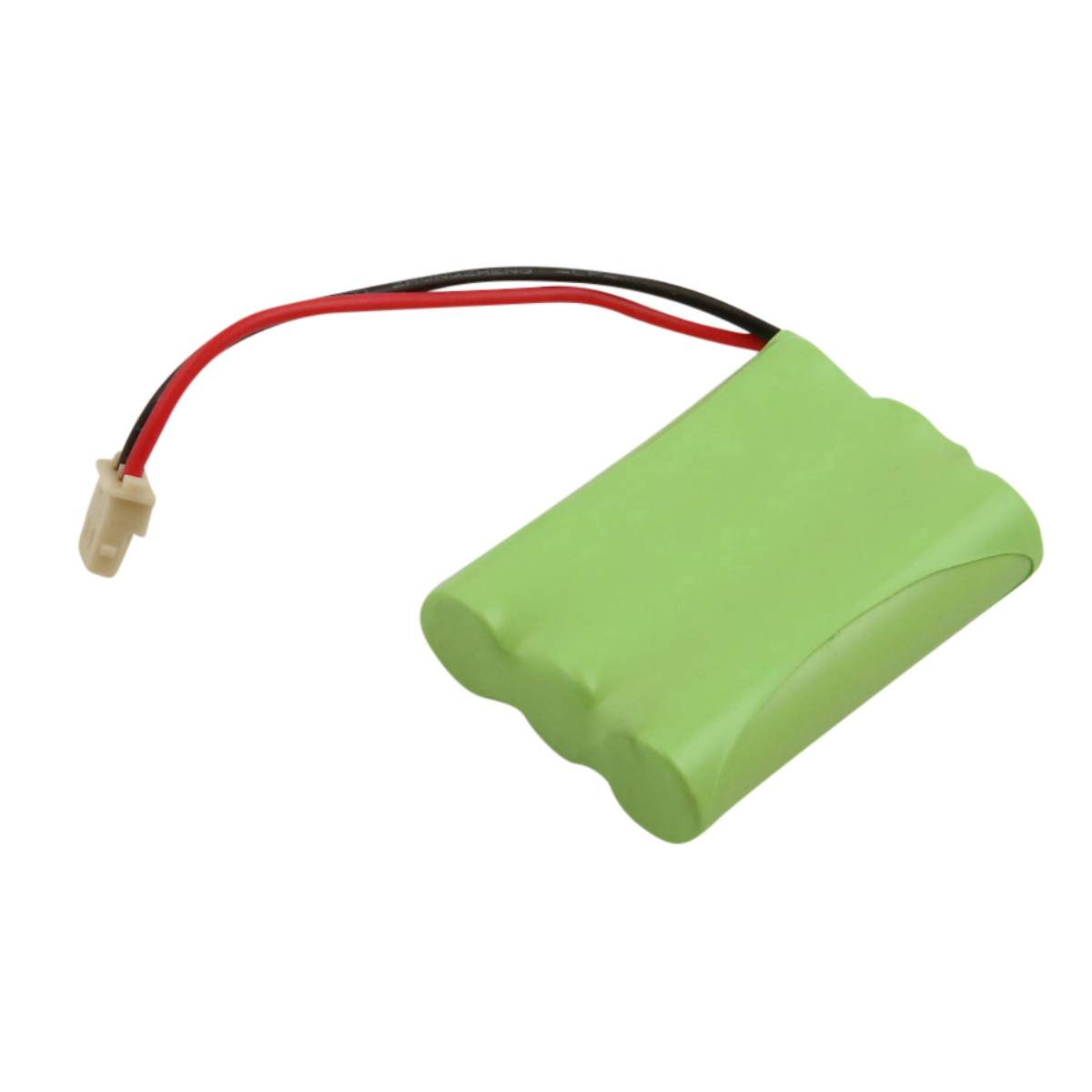 Pacco batteria verde con filo rosso e nero, connettore bianco.