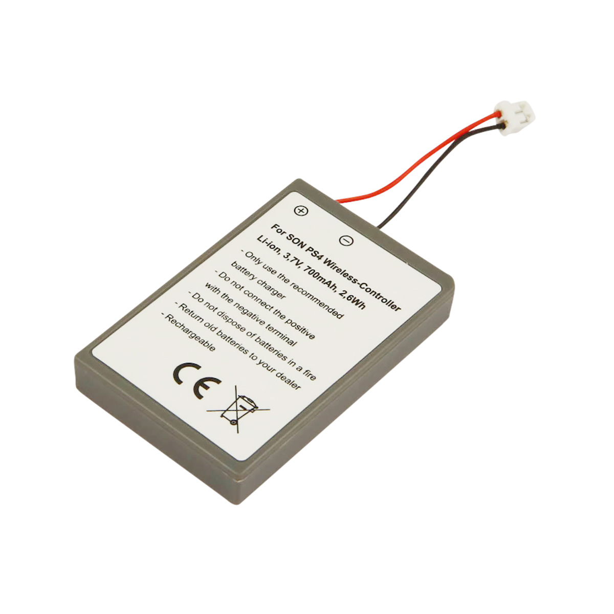 Batteria grigia Li-ion per controller PS4, 3,7V, 700mAh, con cavi.