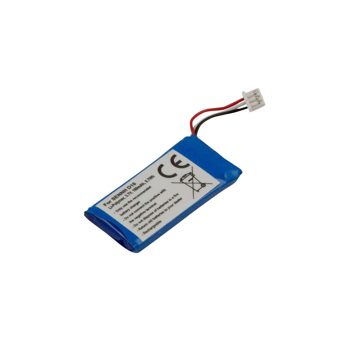 Batteria blu Li-Polymer per SENNH D10, 3,7V, 180mAh, con cavo.