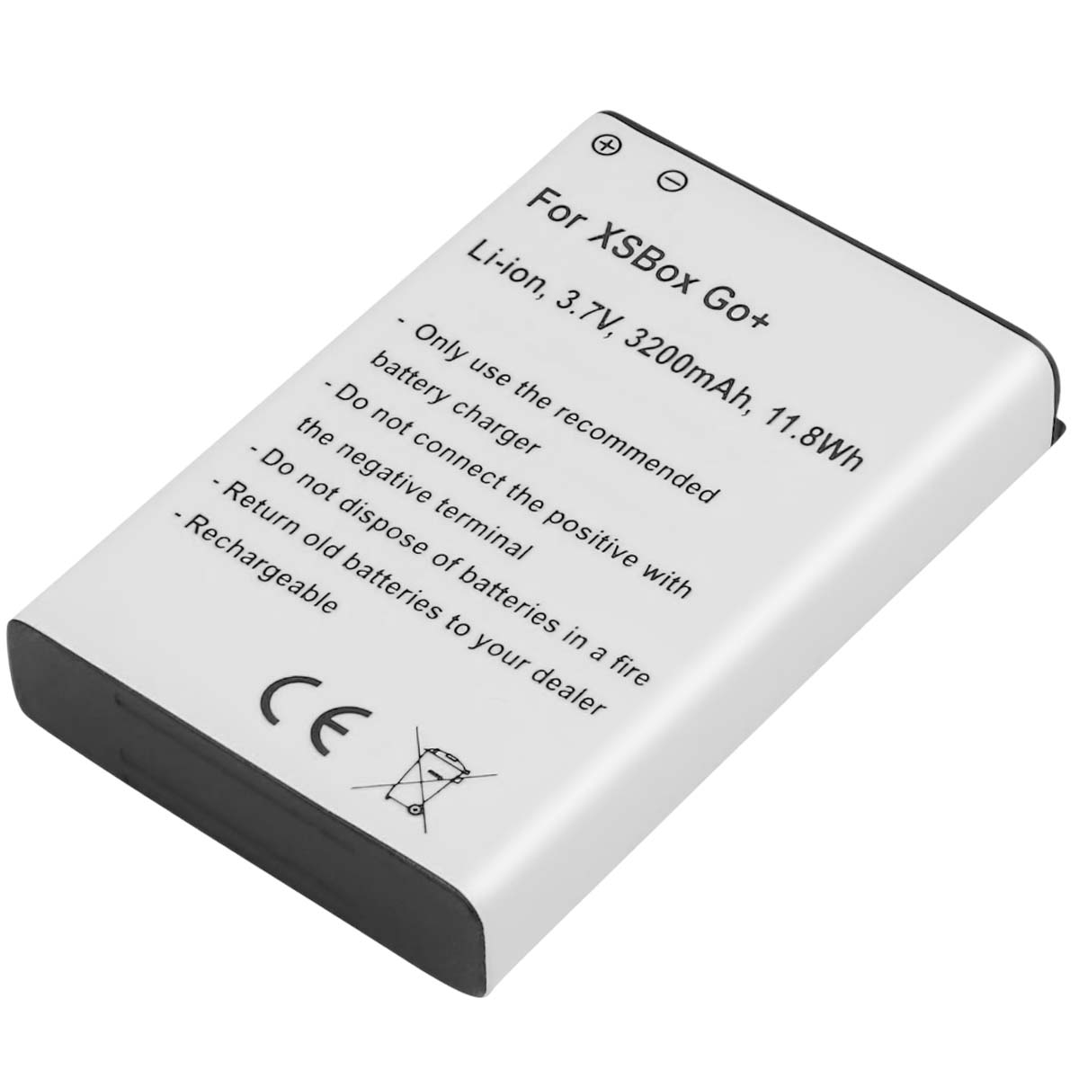 Batteria bianca Li-ion per XSBox Go+ con specifiche e avvertenze.