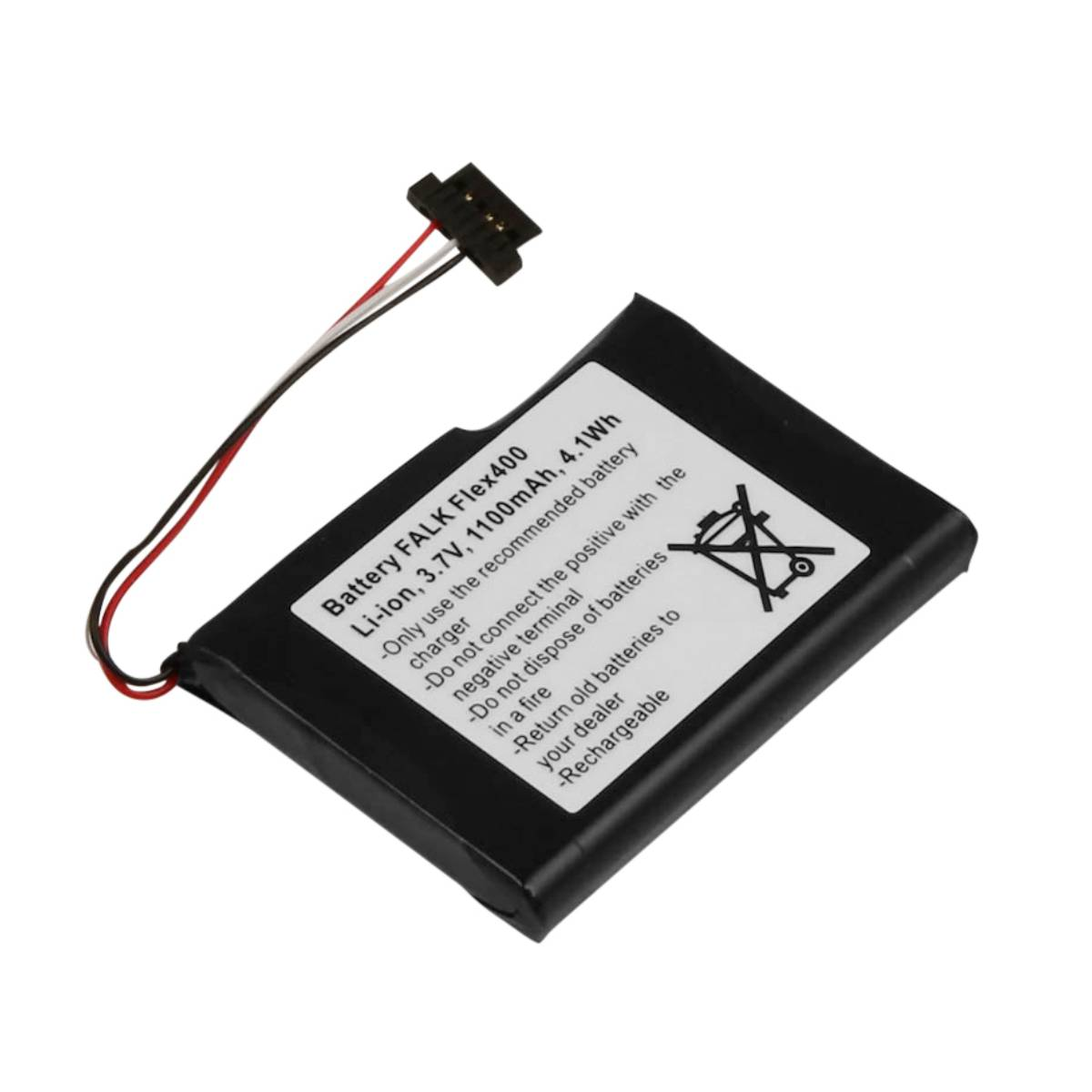 Batteria Li-ion nera, 3,7V, 1100mAh, con cavo e connettore.