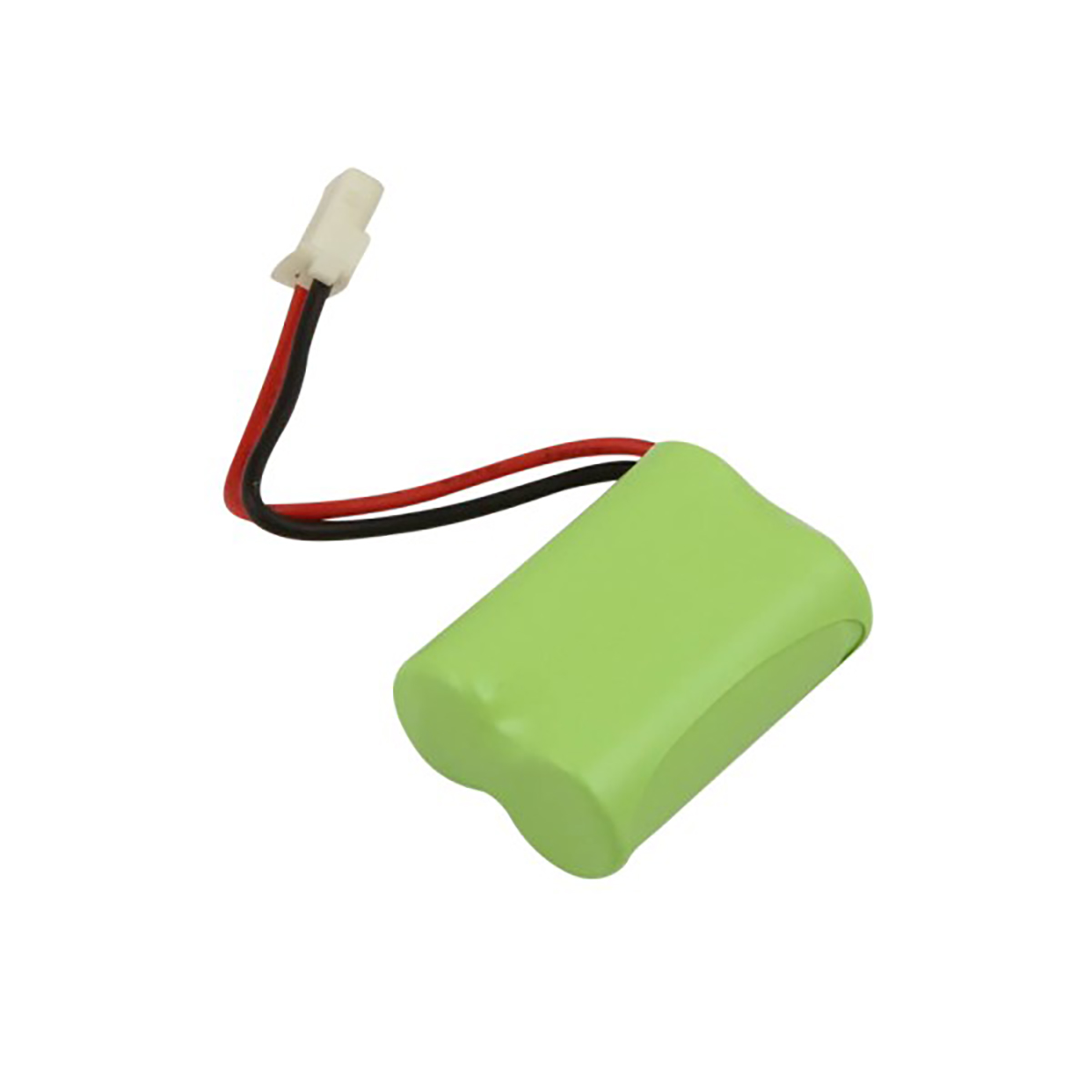 Batteria verde con cavo rosso e nero e connettore bianco.