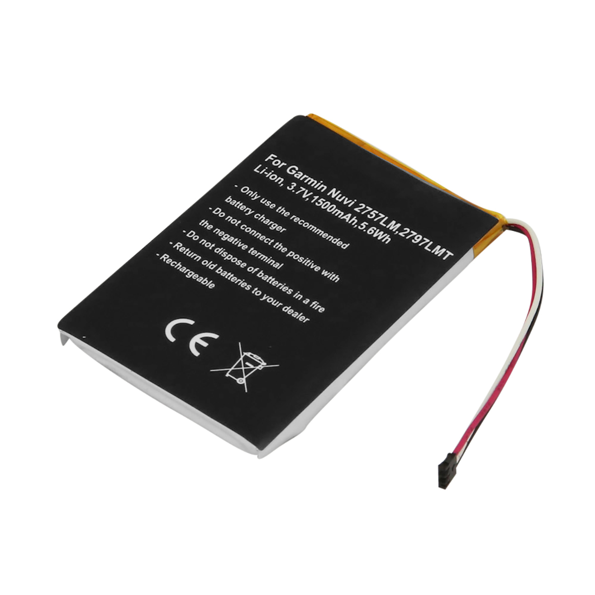 Batteria Garmin Nuvi 2757LM, 3,7V, 1500mAh, con cavo e marcatura CE.